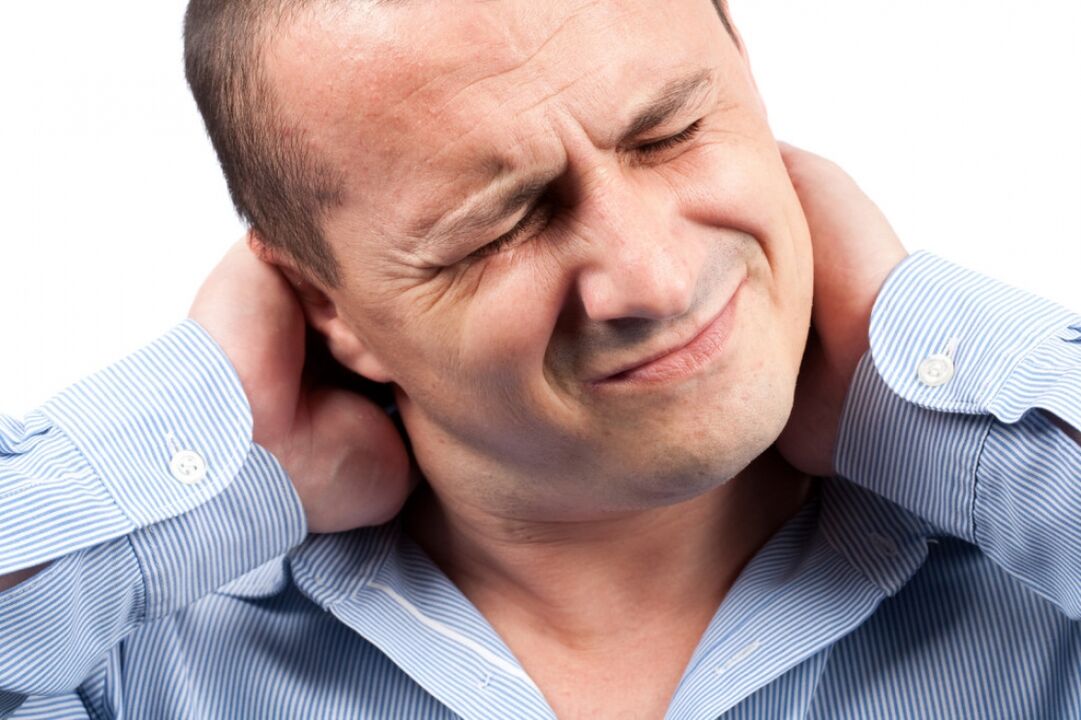 the man's neck hurts due to osteochondrosis